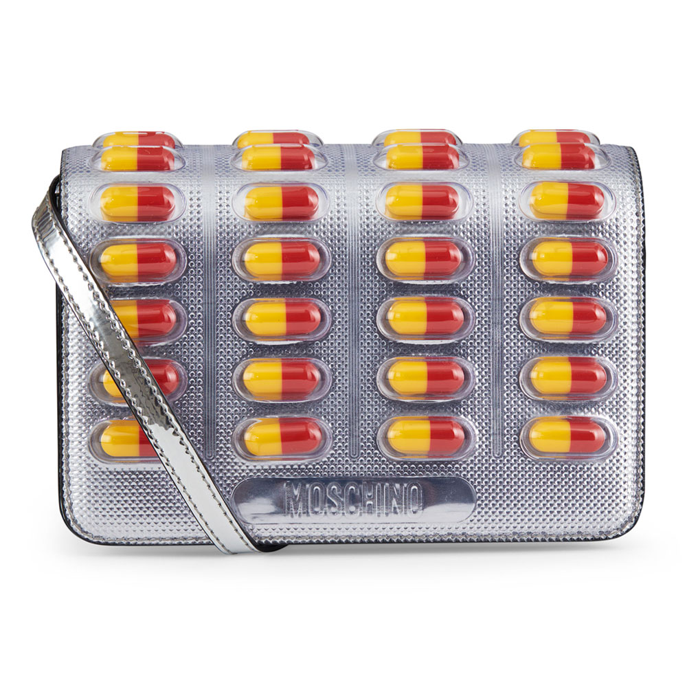 Moschino Pill Blister Pack Clutch, $602, farfetch.com